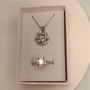 Multiple mini white gemstone necklace with ring set